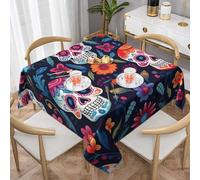 Sugar Skull Flower Square Tablecloth 145x145 cm Day Of The Dead Skull Table Clothes Indoor Outdoor Washable Table Covers for Kitchen Wedding Restaurant Buffet Party Decor