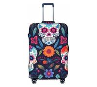 Sugar Skull Flower Suitcase Cover Luggage Protector, Day of The Dead Skull Elastic Luggage Covers Anti-Scratch Dustproof Luggage Sleeve Fits 18-21 Inch