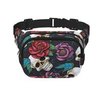 Sugar skull flowers Fanny Pack for Women Men Fashion Waist Pack Adjustable Belt Bag for Workout Running Travelling Casual Waist Bag, Sugar Skull Flowers, One Size