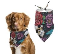 Sugar Skull Flowers Pet Scarf Adjustable Pet Accessories Triangular Scarf Washable Floral Print Puppy Bib Bandana Stylish Comfortable Cat Scarves for Holiday Scarfs