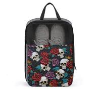 Sugar Skull Flowers Shoe Bags Foldable Breathable Portable Shoe Puches Organizer Stylish Expandable Packing Travel Shoes Bags for Sneakers Gym Luggage Closet
