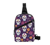 Sugar Skull Foldable Sling Bag for Men Women Water Resistant Chest Bag Ethnic Skeleton Fanny Pack Crossbody Backpack for Travel Hiking Sports