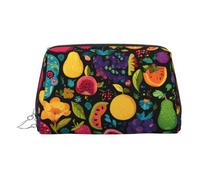 Sugar Skull Fruit Pattern Printed Leather Portable Cosmetic Bag, Cosmetic Bag with Inner Bag