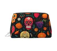 Sugar Skull Fruit Pattern Printed Leather Portable Cosmetic Bag, Cosmetic Bag with Inner Bag
