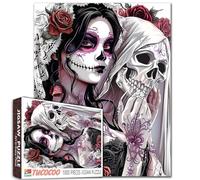 Sugar Skull Girl Jigsaw Puzzle 1000 Pieces Halloween Human Skull Puzzle for Adults DIY Craft Puzzles Skeleton Art Jigsaw Puzzle Stress Relief Game Nights Art Home Wall Decor Unique Gift 20x27 Inches
