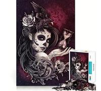 Sugar Skull Girl with Bird Jigsaw Puzzle for Teenagers 1000 Pieces Brain Skill Home Activity Exact Edge Festive Gift 50x75cm
