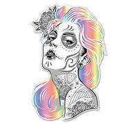 Sugar Skull Girl with Colored Hair - 5 Inch Full Color Decal for Macbooks or Laptops - Proudly Made in The USA from Adhesive Vinyl
