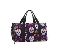 Sugar Skull Gym Bag for Men Women, Ethnic Skeleton Weekend Travel Duffle Bag with Shoe Compartment,Water-Resistant Sport Overnight Tote Dance Yoga Carry On Holdall
