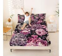 Sugar Skull Kids Double Size Fitted Sheet,Dark Pink Romantic Vintage Room Decor,Flowers Skeleton Floral Boys Girls Bed Sheet,Gothic Halloween Plant Bedding Set,2 Pillowcases(No Flat)