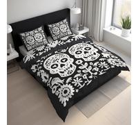 Sugar Skull King Size Duvet Cover Sets, Day of The Dead Bedding Set 3 Piece Soft Microfiber Quilt Cover Reversible Duvet Sets with 2 Pillows Zipper Closure L-105