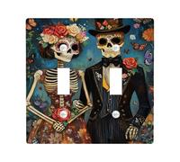 Sugar Skull Light Switch Cover Plate, Colorful Day of the Dead Design, Vibrant Floral for Halloween Decor, Plastic Wall Plate, Standard Size Double Toggle