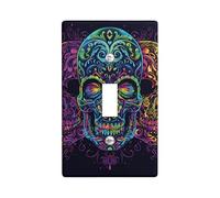 Sugar Skull Light Switch Cover Plates/Outlet Covers, Bright Neon Colors for Halloween Decor, Bohemian Style, Day of the Dead Wall Accents, Thermoplastic Wall Plates, Standard Size Single Toggle
