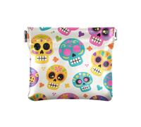Sugar Skull Light Yellow Background Squeeze Coin Purse Pouch Change Holder PU Leather Mini Wallet Coin Pocket for Women Girls Men