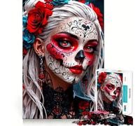 Sugar Skull Makeup Jigsaw Puzzles for Teenagers 1000 Mind Exercise Toy Home Activity Precision Cut Wall Art Decor 38x26cm