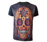 Sugar Skull Men's T-Shirt Metal Rock Tribal Mexican Skull Music Day of Death TOP (XS) Black