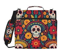 Sugar Skull Mexicain Dia De Los Muertos 3 Ringing 1.5 inch Sturdy Zipper Binder with Shoulder Strap Includes Zip Pocket Zippered Portfolio for School/Office