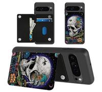 Sugar Skull Moon for Google Pixel 10 Pro Wallet Case with Card Holder, RFID Blocking Flip Soft PU Leather Kickstand Magnetic Closure Slim Purse Phone Case for Google Pixel 10 Pro
