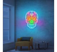 Sugar Skull Neon Sign Sugar Skull Mexican LED Light Calavera Decoration Mexican Decor Sign Day Of The Dead Dia De Los Muertos Decor (Mix 1, 16x12'')