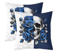 Sugar Skull Pillow Covers 24"x24" Set of 2,Gothic Bone Skeleton Reversible Throw Pillow Covers,Vintage Country Halloween Pillow Cases for Kids Boys Teens,Exotic Floral Leaves Cushion Covers