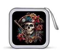 Sugar Skull Pirate CD Case 40 Capacity Plastic DVD Storage Box Sleeves Zippered Wallet