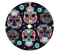 Sugar Skull Print Christmas Tree Skirt, Winter Xmas Tree Mat Decorations For Home Party Holiday Decorations