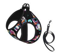 Sugar Skull print Dog Harness and Leash Set, Reflective Adjustable Puppy Vest for Small Medium Large Dogs, Cats