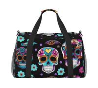 Sugar Skull Print Large Capacity Hand Carry Bag for Women Foldable Carry On Tote for Airplane Travel