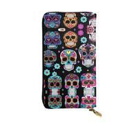 Sugar Skull Print Leather Long Clutch Wallet – Fashionable Personalized Wallet, Multiple Card Slots, Gift Ready, Black, One Size