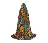 (Sugar Skull Print) Print Hooded Cape For Teenagers Costume Party, Halloween Hooded Cape Soft and Elastic,M