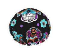 Sugar Skull Print Shower Cap, Shower Cap for Women Reusable, Waterproof Bath Cap,Quick Drying Bath Hair Cap