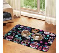 Sugar Skull Printing Pet Absorbent Tablecloth, Special Pad For Pet Bowls, Rollable For Storage, Ideal For Pet Bowls