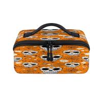 Sugar Skull Pumpkins Travel Makeup Bag Portable Waterproof Pouch Open Flat Toiletry Bags Toiletries Cosmetics Traveling Organizer for Women Men