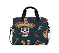 Sugar Skull Red Chilli Pepper Skulls Guitar Laptop Messenger Bag, Case Sleeve Suitable for 14 inches to 16 inches with Adjustable Notebook Shoulder Strap, Tablet Briefcase