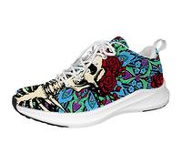 Sugar Skull Rose Print Personalized Sneakers Lightweight Walking Shoes Running Athletic Casual Sneakers