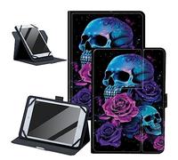 Sugar Skull Rose Universal Case for 7-9 inch Tablet, 360 Degree Rotatable Adjustable Kickstand PU Leather Cover Case for All Kinds of 7.0-9.0 inch Android/iOS/Windows Tablet