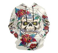 Sugar Skull Roses Flower Hoodie 3D Sweatshirts Hooded Kangaroo Pocket Drawstring Pullover Long Sleeve for Boy Girl