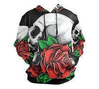 Sugar Skull Roses Hoodie 3D Sweatshirts Hooded Kangaroo Pocket Drawstring Pullover Long Sleeve for Boy Girl
