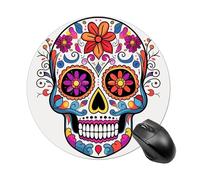 Sugar Skull Round Mouse Pad, Non-Slip Rubber Base Waterproof Washable, Computer Mouse Mat for Office Gaming Studying, Premium-Textured Durable Portable Circle Mousepad for Desktop PC Notebook