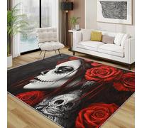 Sugar Skull Rug - Gothic Red Rose Girls Small Rugs for Bedroom 40x60, Day of the Dead Festival Floor Mat Soft Washable Non Slip Indoor Mats, Sugar Skull Home Decor