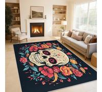 Sugar Skull Rugs for Living Room Bedroom, Day of the Dead Area Rugs Large 160x230 cm, Washable Non Slip Pattern Carpet Home Decor C20