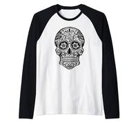 Sugar Skull Shirt Black White Image Day Dead Dia De Muertos Raglan Baseball Tee