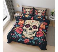 Sugar Skull Single Duvet Cover, Day of the Dead Bedding Set 2 Piece Soft Microfiber Quilt Cover Reversible Duvet Cover Sets with 1 Pillows Zipper Closure K&5