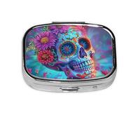 Sugar Skull Skeleton_1 Square Mini Pill Case, Compact Metal Pocket Pill Box with 2 Compartments for Travel