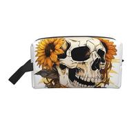 Sugar Skull Sunflower Cosmetic Bag for Women, Skeleton Floral Makeup Bag Portable Toilet Organizer Pouch Travel Accessories Gift