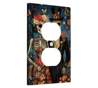 Sugar Skull Switch Cover Plate Colorful Day of the Dead Bright Floral Halloween Decoration Plastic Wall Plate Standard Size Single Duplex Plug