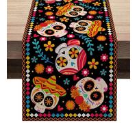 Sugar Skull Table Decorations - Sugar Skull Decor Decorative Table Runners - Bright Day of The Dead Altar Decorations Multifunctional Rustic Linen Cloth for Holiday Dinning Room Decoration
