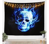 Sugar Skull Tapestry Wall Hanging Blue Fire Skull Tapestry Gothic Skull Wall Tapestry for Boys Girls Kids Personalized Skeleton Bones Lightweight Wall Art Decor for Bedroom Living Room, Large 59x82
