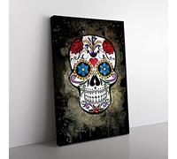 Sugar Skull Tattoo Coal Black Canvas Wall Art Print 30x20 Inch