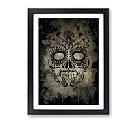 Sugar Skull Tattoo No.1 Modern Cb Framed Print | A3 Black Framed Wall Art | Ready to Hang | Modern Skull Picture | Living Room Bedroom Lounge Office