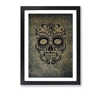 Sugar Skull Tattoo No.1 Modern Framed Print | A3 Black Framed Wall Art | Ready to Hang | Modern Skull Picture | Living Room Bedroom Lounge Office